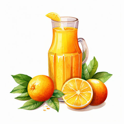 Orange juice in Oil painting style on white background