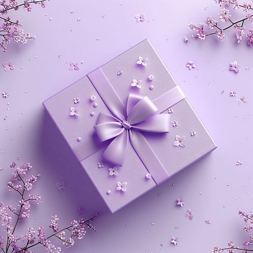 Realistic gift box clipart on soft lavender background