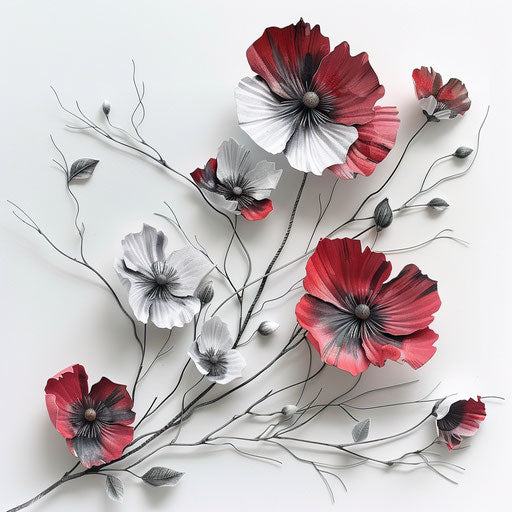 Modern poppy tattoo concept with 3D effect on white background