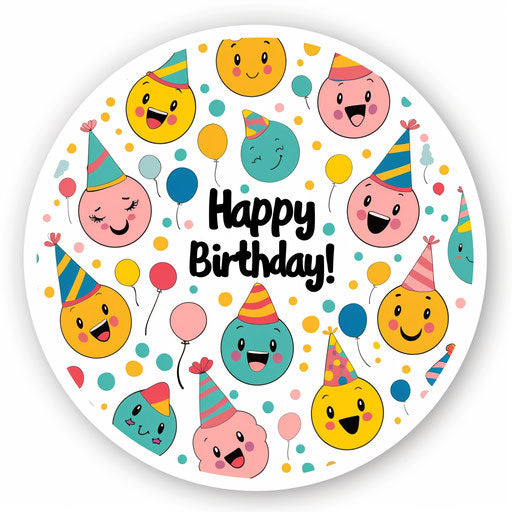 Happy Birthday! Smiley emojis with party hats
