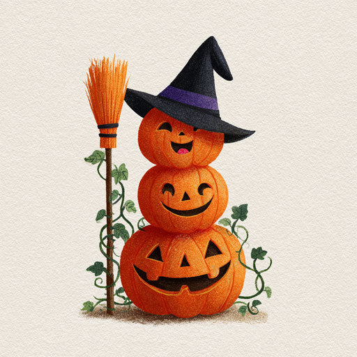 Whimsical Stack of Cheerful Halloween Pumpkins