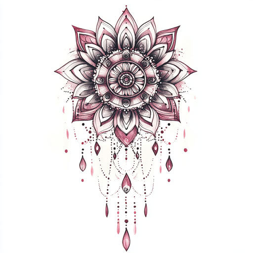 Beautiful flat tattoo sketch with ornate mandala designs