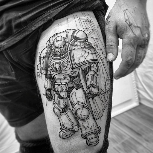Outline tattoo of a space marine