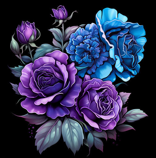 Blue purple flower, chinese style, tattoo, uhd image