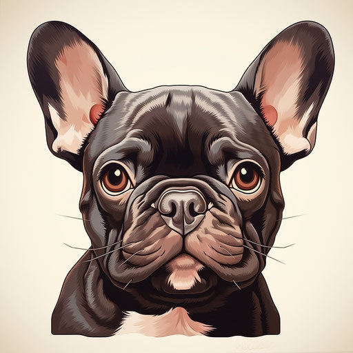 French bulldog head on white background, matt bors style, large-scale, kawaiipunk