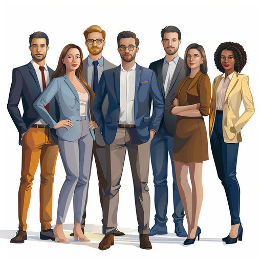 Team illustration in photo realistic style on flat white background