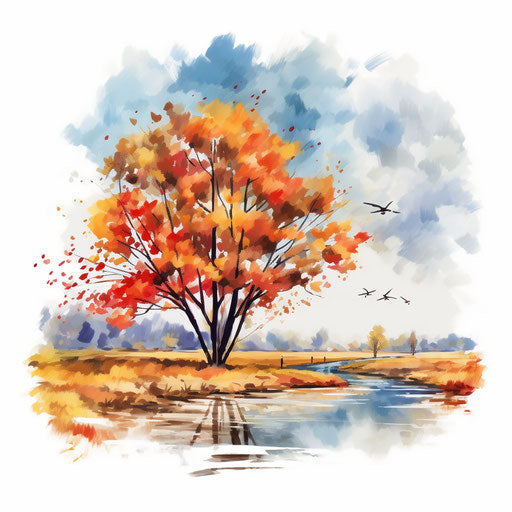November clipart in the style of oil painting, on a white background