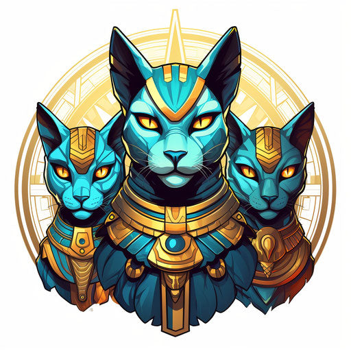 African dynasty cats vector in tattoo-inspired style
