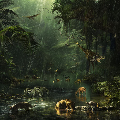 Animals sheltering from tropical monsoon