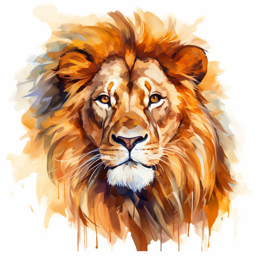 Lion face artwork in the style of Oil painting, on white background