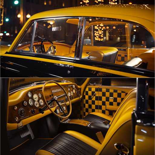 Vintage taxi with classic fare meter and taxi light