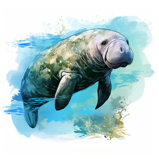 Manatee clipart in the style of Oil painting, on a white background