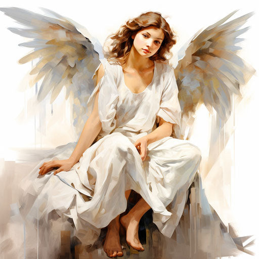 Angel illustration in the style of Oil painting, on white background