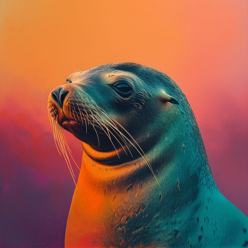 Sea lion at sunset, vibrant colors and striking contrast