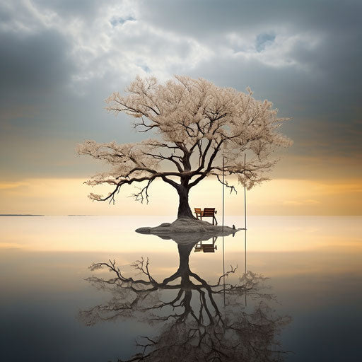 Tree photograph in the style of Dalí, restrained serenity