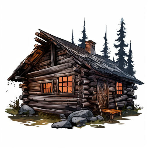 Cabin artwork in the style of chiaroscuro art