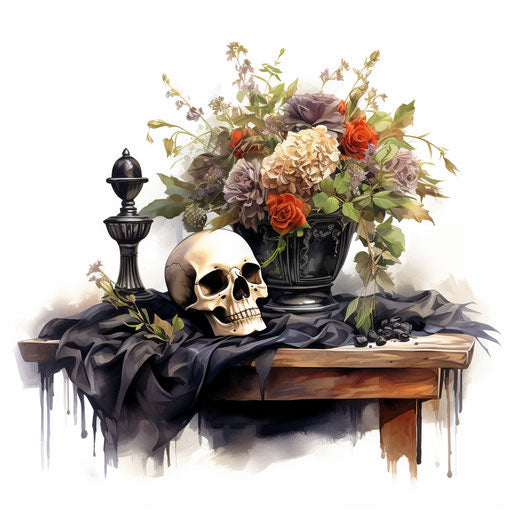 Funeral illustration in the style of oil painting, on a white background