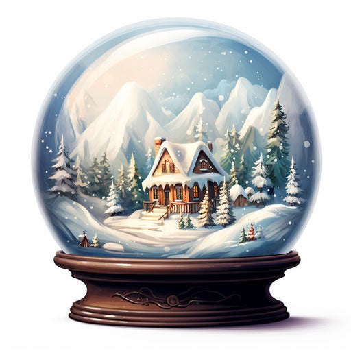 Oil painting style snow globe clipart on white background