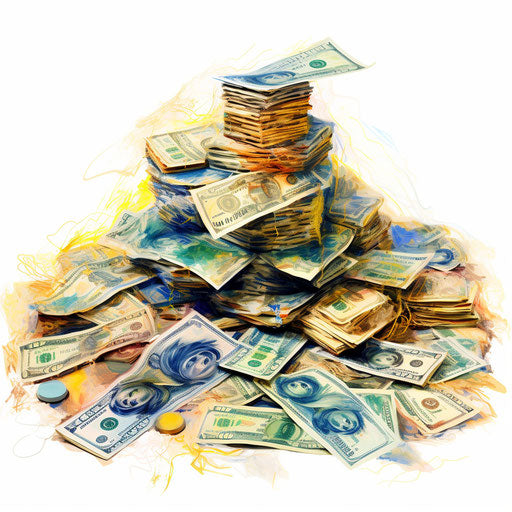 Money in Impressionistic Art on white background