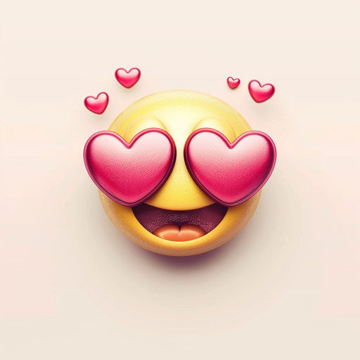 Emoji covering eyes with pink hearts emoticon