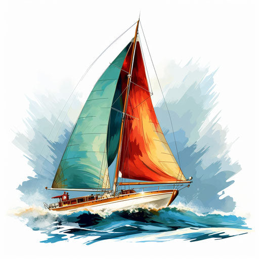Sailboat illustration in the style of Chiaroscuro Art, on white background