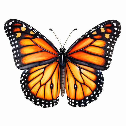 Monarch Butterfly Oil Painting Style on White Background