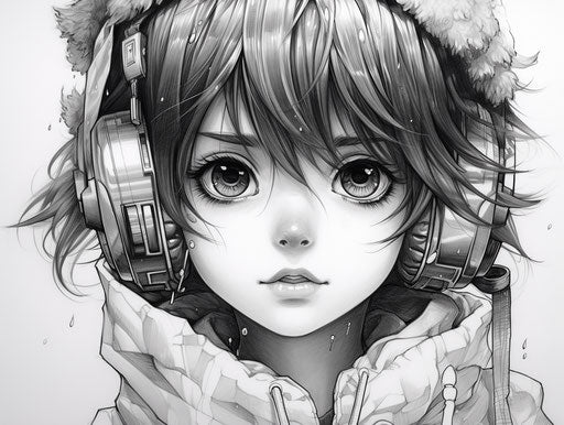 Animated black and white cartoon of snowy scenes