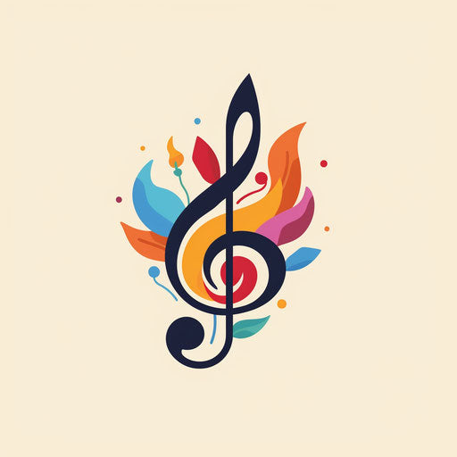 Whimsical music logo with playful elements and bright colors