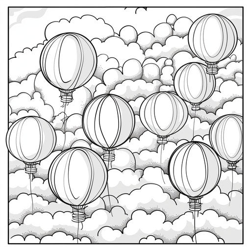 Playful scene of circular balloons floating in the sky