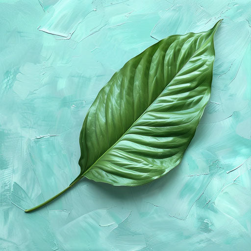 Realistic green leaf clipart on serene aqua background