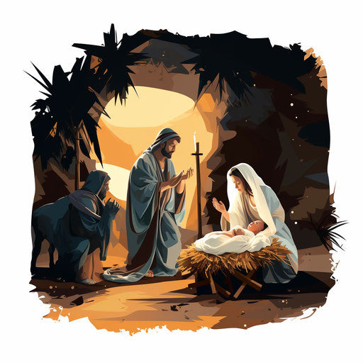 Nativity clipart in the style of Chiaroscuro Art