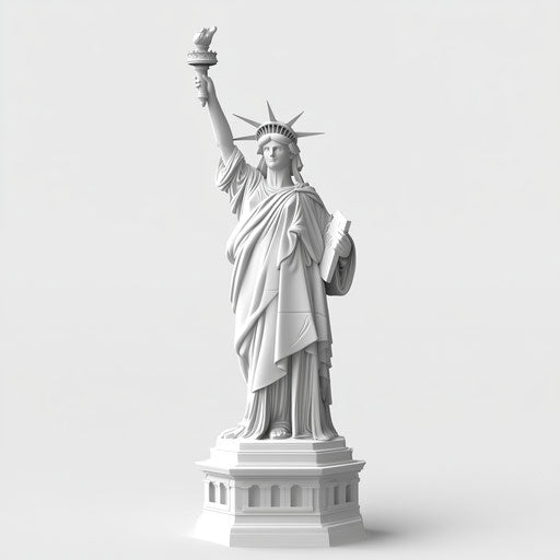 3D Statue of Liberty on white background, realistic style