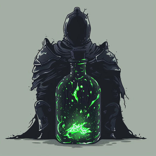 Minimalist tattoo sketch of a Dark Souls estus flask