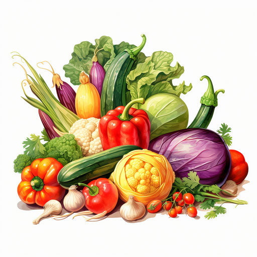 Vegetables clipart in the style of Oil painting, on white background