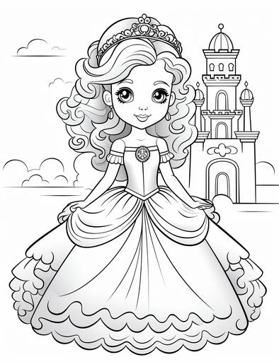 Princess Coloring Pages | Free printable pages with whimsical skyline style