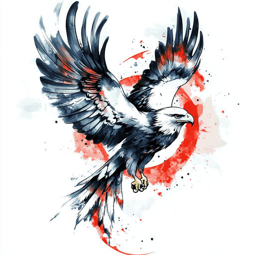 Eagle tattoo on hand with watercolor splash