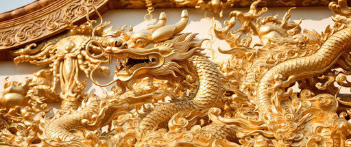 Chinese golden dragon in China, stock photo in outlined art style
