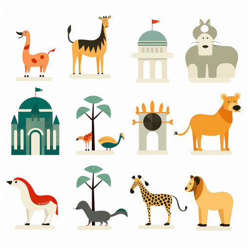 Minimalist zoo clipart on white background