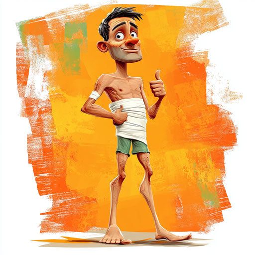 Humorous caricature of a bandage with human characteristics