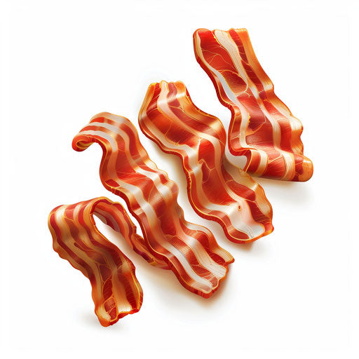 Bacon clipart in realistic style with flat white background, dynamic shadows and intricate details