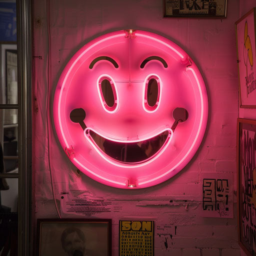 Smiley face neon sign, aesthetic bedroom wall decor