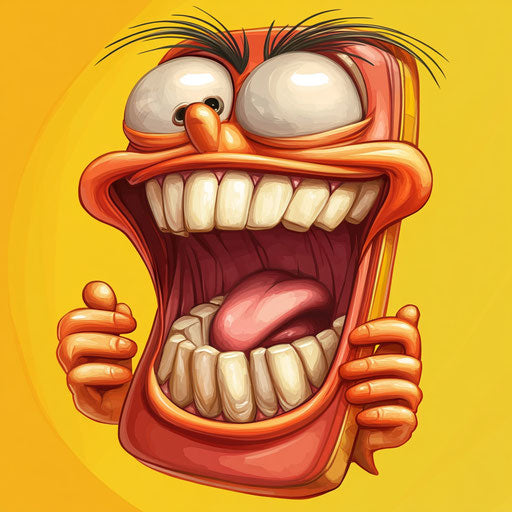 Humorous caricature of a phone clipart illustration with human characteristics