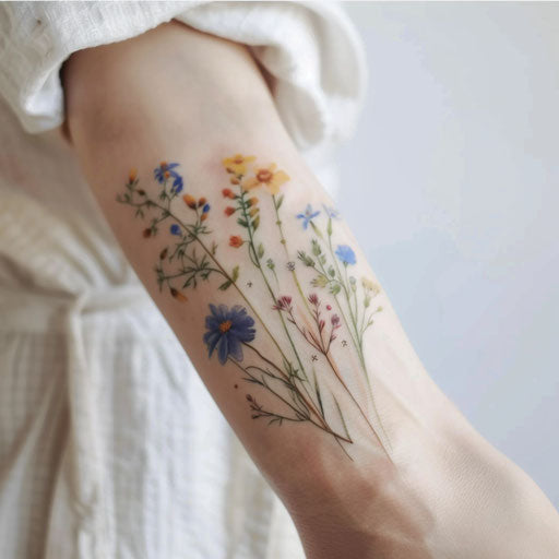Minimalistic wildflower tattoos with a splash of watercolor