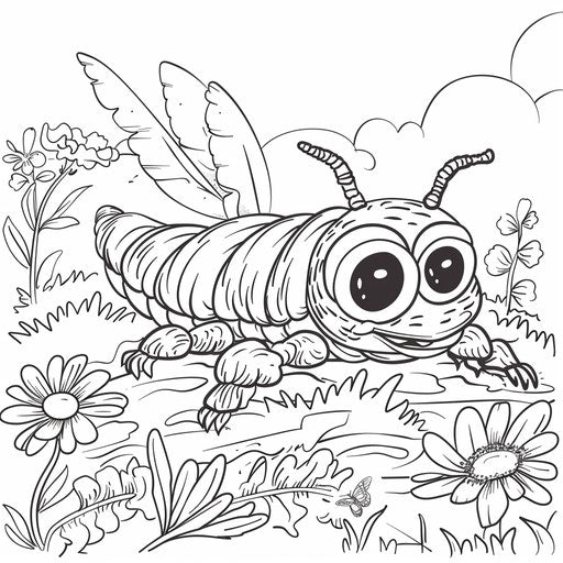 A caterpillar with big eyes and a friendly smile