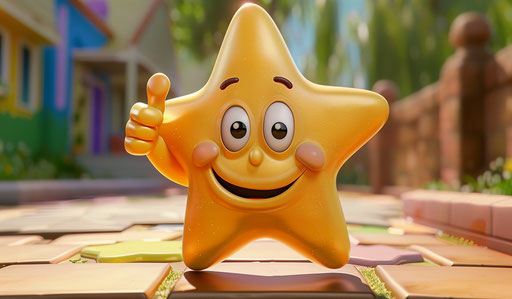 Cartoon star with thumbs up, shiny eyes style, lovely