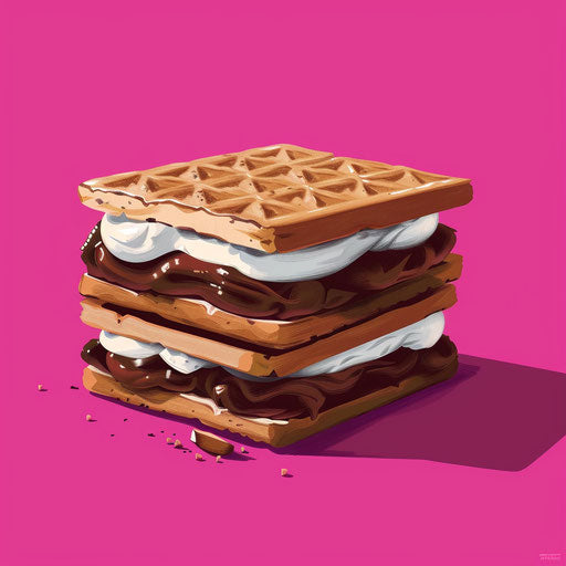 Realistic depiction of smores on bright magenta background