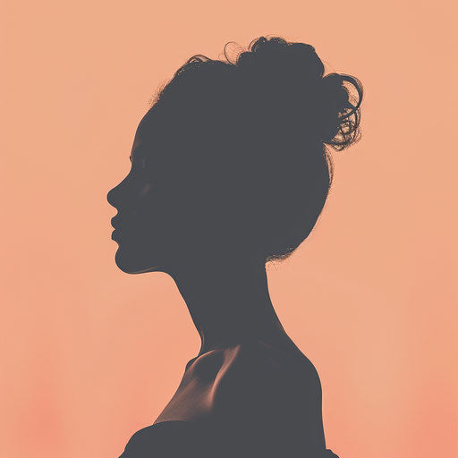 Realistic woman silhouette on flat pastel peach background