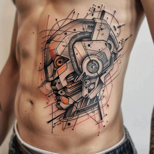 Futuristic robot stomach tattoos, Ramos style