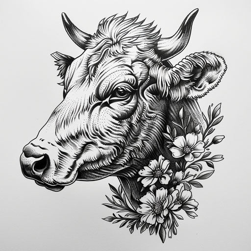 Vintage cow tattoo, detailed and classic