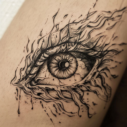 Monochrome flat tattoo sketch of a wide-open eye, symbolizing awareness and freedom